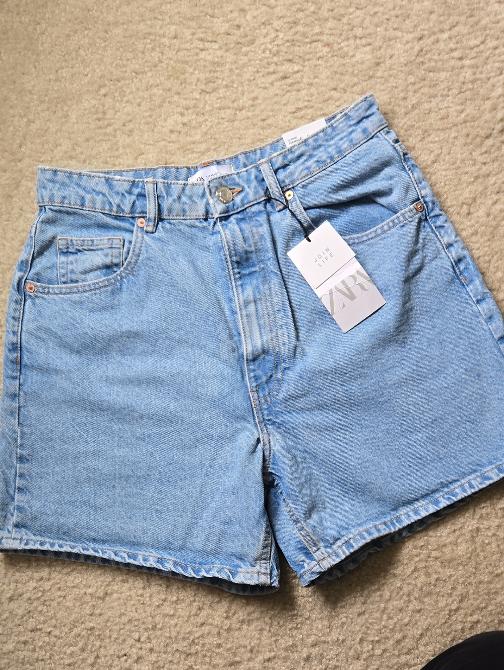 Zara Light Blue High-Rise Denim Shorts